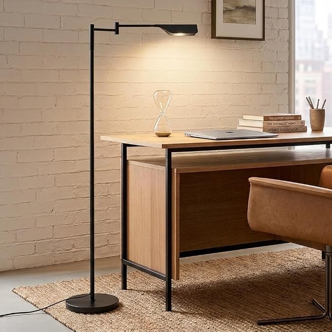 Brightech Leaf Pharmacy LED Reading Lamp, Dimmable Floor Lamp with Easy Rotation Over Chair or Desk for Living Rooms & Offices, Adjustable Standing Lamp, Tall Lamp for Sewing & Craftwork - Jet Black