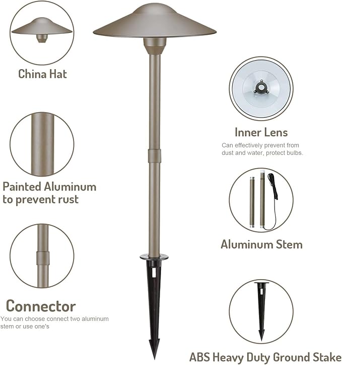 3W Landscape Lighting 12V Low Voltage Path Lights Warm White Waterproof Outdoor Replaceable G4 LED Bulb for Garden Pathway Lawn Yard Bronze 8-Pack