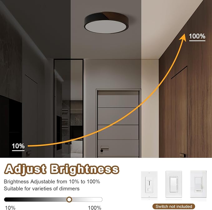 Modern LED Ceiling Light, Dark Walnut Wood Flush Mount Ceiling Light Fixture, Dimmable 5CCT Minimalist Circle Lighting Lamp with Acrylic Lampshade for Hallway Entryway Bedroom 11.8"