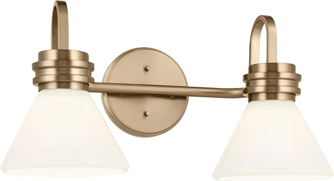 Kichler Farum 2-Light Bathroom Vanity Light, Champagne Bronze | Modern vanity light with opal glass for bathroom mirrors (19.25" x 9.5"), 55154CPZ