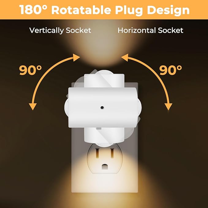 Dimmable LED Night Lights Plug into Wall, Rotatable Plug-in Night Light, Dusk to Dawn Sensor, Adjustable Brightness 0-200Lm,3000K Soft White,for Bedroom, Hallway, Stairway, 4 Pack