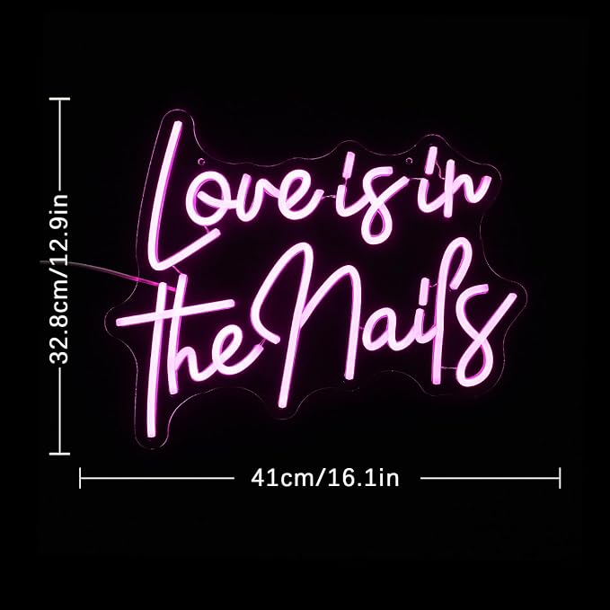"Love is in the nails" Neon Sign Nail Neon Light Pink LED Sign Letter Neon Light Up Sign for Nail Salon Beauty Salon Makeup Room Decoration(16.5 * 12.7)