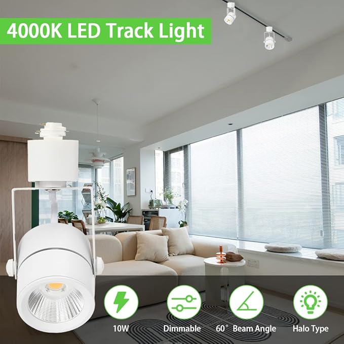 10W H Track Lighting Heads,Dimmable LED Track Light Heads for Accent Retail Artwork,4000K Netural White, Linear Track Light H Type - 110V 60°Angle Halo Type 12Pack (White)