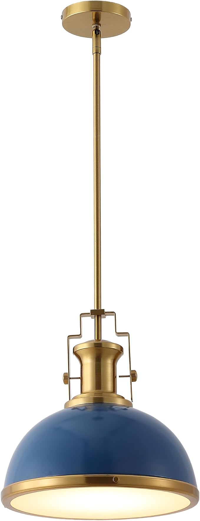 JONATHAN Y Homer Industrial Dome Pendant 13", Navy/Brass Gold | 1-Light, Farmhouse Style, Adjustable Hanging Height, Glass Diffuser, Sloped Ceiling Compatible, Metal, LED Bulb Included