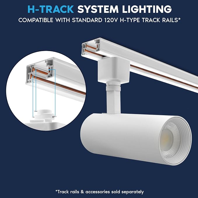 LUXRITE 2.5 Inch LED H-Track Lighting Heads, 5CCT, Round White (6 Pack) | 2700K/3000K/3500K/4000K/5000K, CRI90, 20W, 1500LM, Adjustable 358° + 90° Tilt, H Type Track Light Head, Dimmable, ETL Listed