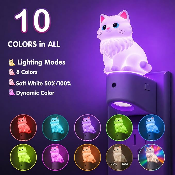L LOHAS LED Night Light for Kids,Dusk to Dawn Sensor,RGB+Soft White 3000K | Kids Night Light, Night Lights ,3D Cute Ragdoll Cat,Birthday Gift Nightlight for Kids, Room Decor
