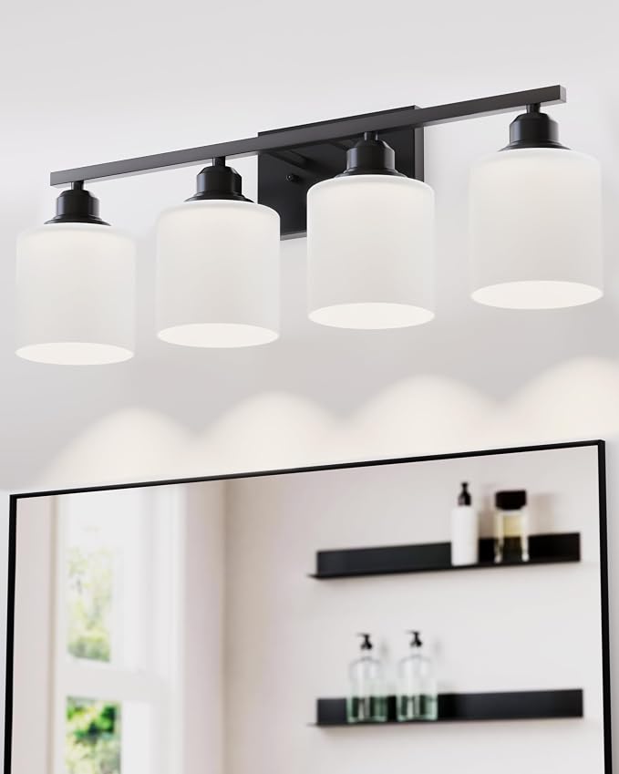 Vanity Light Fixtures, Matte Black, Over Mirror, Modern Bathroom Light, Anti-Rust Nickel Finished, 4-Light, E26 Standard Sockets, Easy Installation, 24 Months Replacement