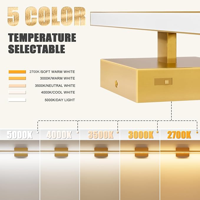 VOLISUN Modern Bathroom Vanity Light 39.4 inch, 24W Dimmable 5CCT Led Bathroom Light Fixture Over Mirror, Brass Bar Vanity Light for Bathrooms Mirror Cabinets Bedroom-ETL Certificated