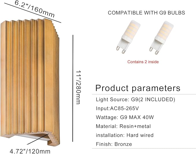 ZEROUNO Modern LED Wall Sconce Indoor Wall Lights, Bronze Hardwired Up and Down Wall Mount Light for Living Room Bedroom Hallway Corridor Stairs Warm White 3000K (with Replacement G9 Bulbs)