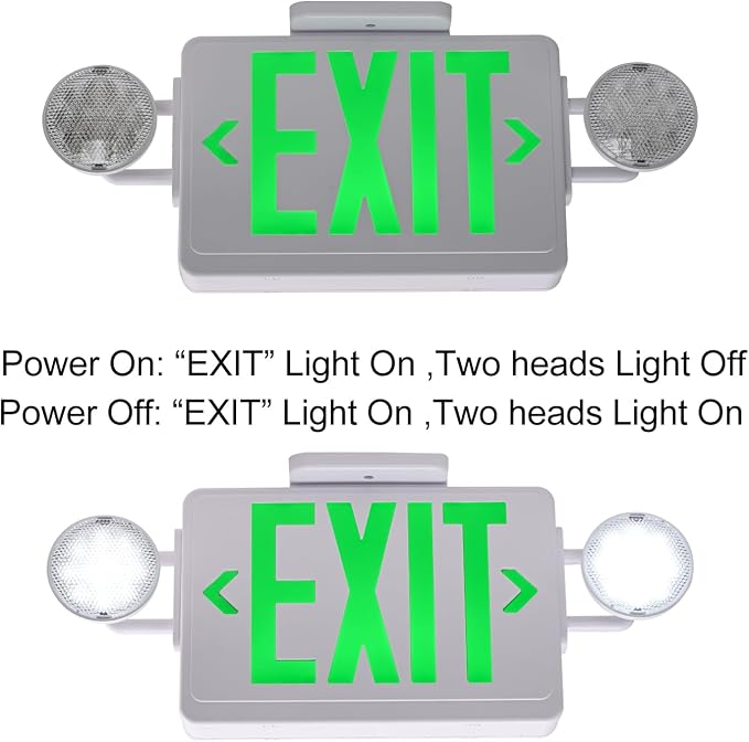 LED Exit Signs with Emergency Lights,200lm 3Hours Green Emergency Exit Sign with Lights Battery Backup, Double Face UL 924 AC85-277V Plug in Cord
