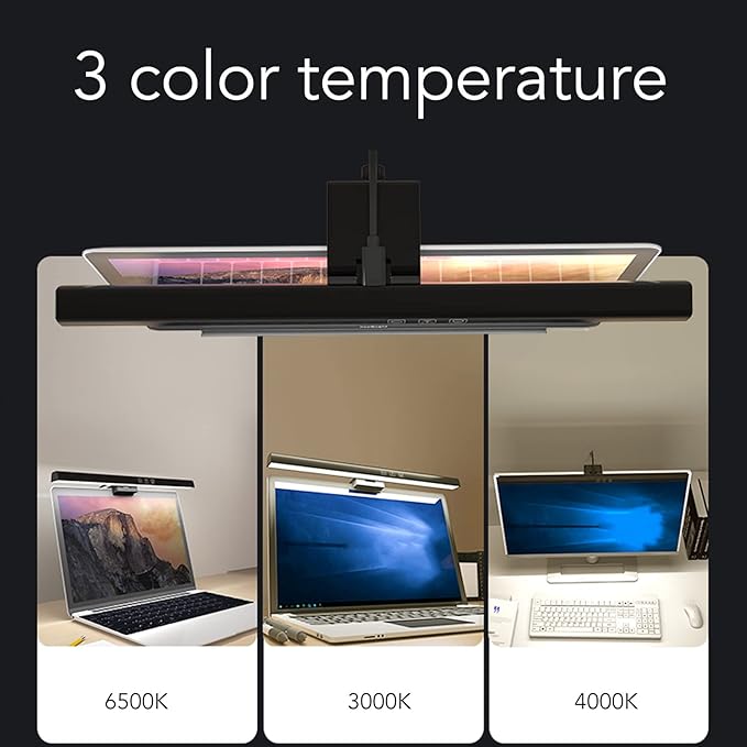 Cuifati Computer Monitor Light Bar, 3 Color Monitor Led Lights(3000/4000/6000K) with Touch Control, Timing, Type C Eye Erotection Monitor Light for Gaming and Office (5W)