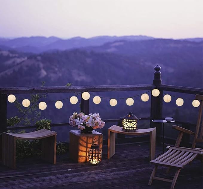 Abeja White Nylon Lantern String Lights, 8.5Ft Outdoor White Lantern String Lights with 10 Mili Lights, Halloween Yard Decorations for Patio Bedroom Wedding Party Decoration