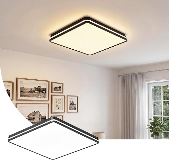 18 Inch LED Flush Mount Ceiling Light, White Ceiling Light Fixture with Side Light, 50W,4500LM, 2700K/4000K/6000K CCT Selectable, Square Lamp for Bathroom, Closet, Kitchen, Hallway, Bathroom
