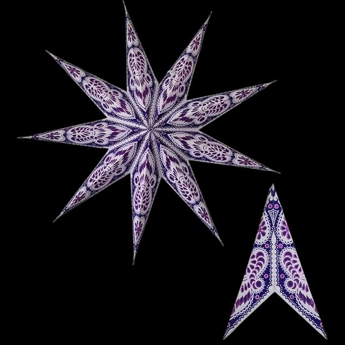 Lantern Lampshade 9 Pointed Paper Star Light Shades Large 60cm Star Hanging Decorations for Christmas Wedding Home Decoration Birthday Party (Glitter Purple)