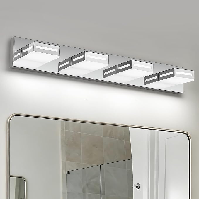 LED Modern Bathroom Light Fixtures, 4-Light 30-Inch Dimmable 5CCT Adjustable Chrome Vanity Lights for Bathroom Lighting Fixtures Over Mirror, 350° Rotatable Wall Lamp