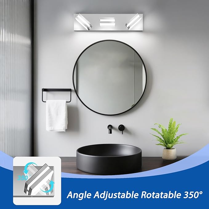 IZORRO LED Modern Bathroom Lights Fixtures(3-Light,Dimmable),Chrome Acrylic Wall Lighting,Vanity Lights for Bathroom Over Mirror - 6000k 16In （No Assembly Required）