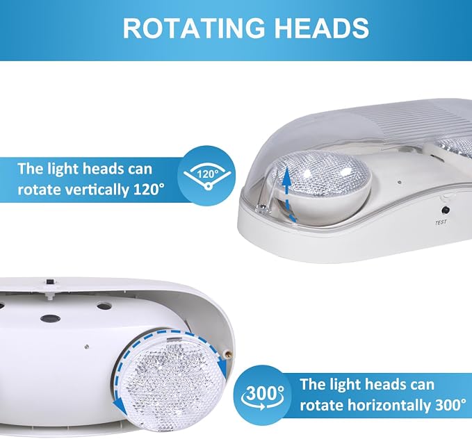 Outdoor Emergency Light with Battery Backup, Exterior Lights with Battery Backup, Wet Location, LED Egress Lights, Exterior Two Adjustable Heads Emergency Lighting Fixture,120/277V, UL Listed (1 Pack)