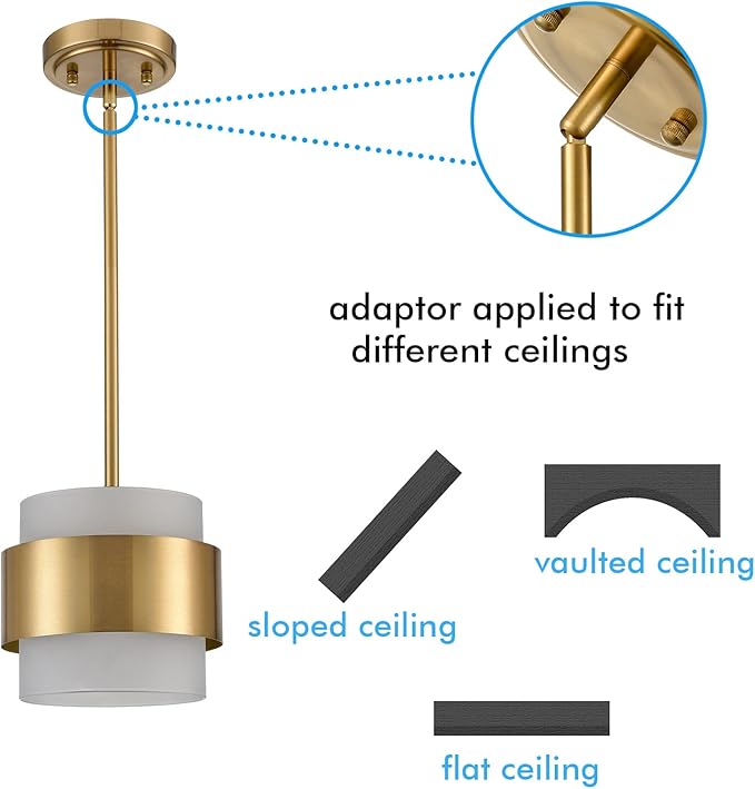 CLAXY Gold Pendant Lights mini Hanging Light Fixture with Frosted Glass Shade for Kitchen Island Dining Room Bar Restaurant, Rod Hanging Modern Pendant Light