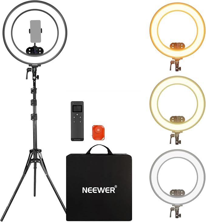 NEEWER 18" Ring Light, Wireless Professional Edge Lit Lighting with Tripod Stand, 45W 2900K-7000K CRI97+, 14.4V 3500mAh Battery, Phone Selfie Video Makeup Studio Streaming Photography, RB18B