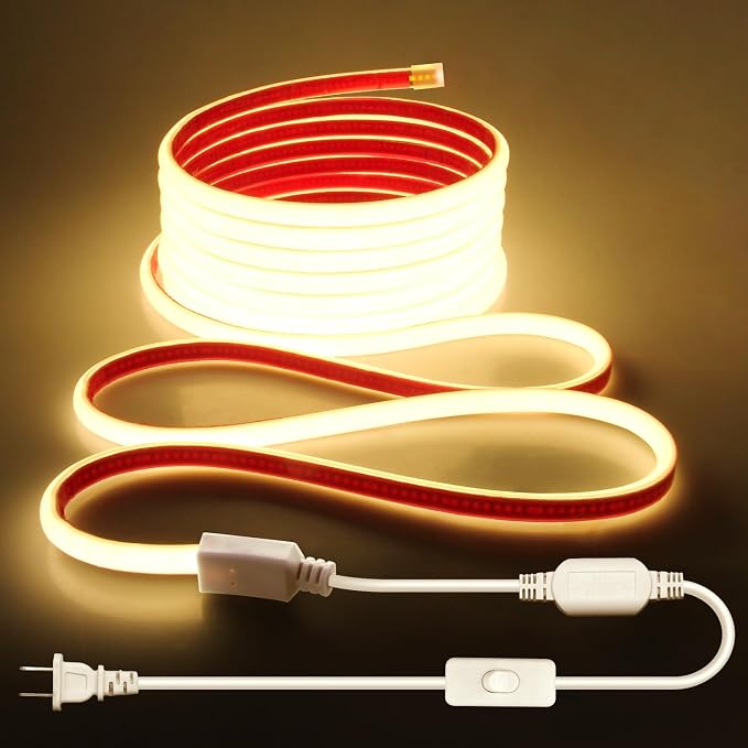 Aclorol AC 120V 110V COB LED Strip Light 16.4FT 1440 LEDs Warm White 3000K Flexible Outdoor Lighting Waterproof IP67 with Self Adhesive Unifrom Light for Cabinet Patio Garden Garage DIY Lighting