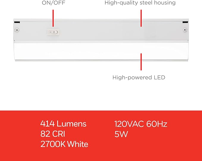UltraPro 18 inch Hardwired Under Cabinet Lights, On/Off Only | 2700K Warm White, Under Cabinet Lighting, Under Counter Lights for Kitchen 44110