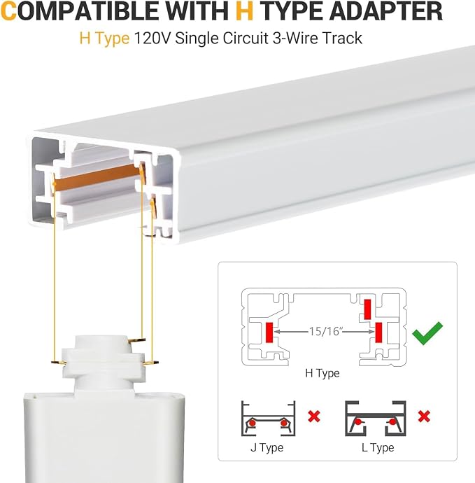 VANoopee 10FT H Track Lighting Rails Kit, White | H Type Rails with End Caps and Live End Feed Connector, Compatible with Single Circuit 120V H Style Track System & LED Heads