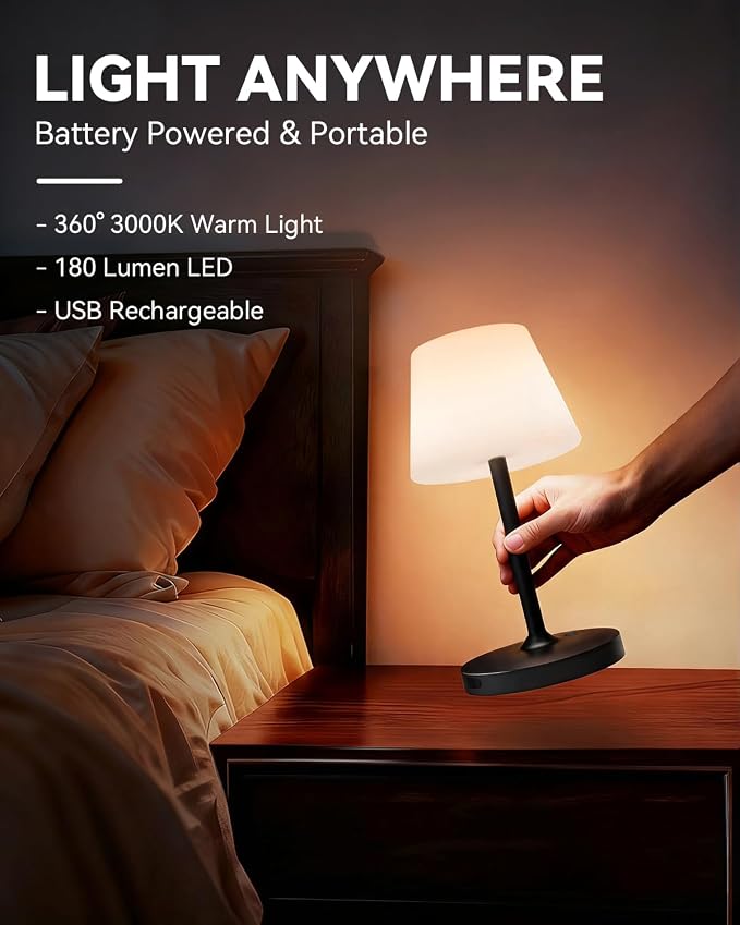 SAIWEYA Outdoor Waterproof Shower Lamp, 5200mAh Rechargeable Bathroom Lamp | IP65 Cordless Shower Light, Touch Dimming, Long-Lasting Battery, Versatile for Patio, Camping, Bathroom, Restaurant & Kitchen