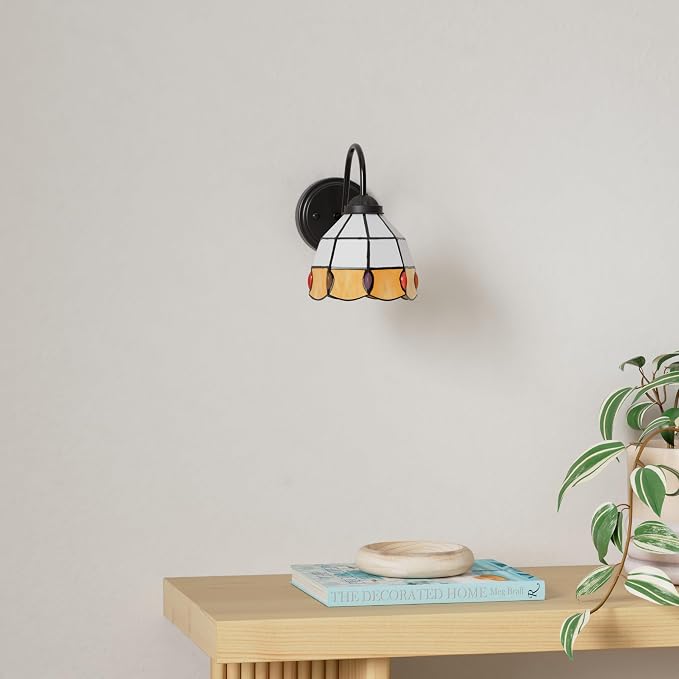 Tiffany Dimmable Wall Mount Lamp, Industrial Vintage Gooseneck Wall Sconce Lighting with Plug in Cord and Switch for Bedroom Nightstand, Living Room