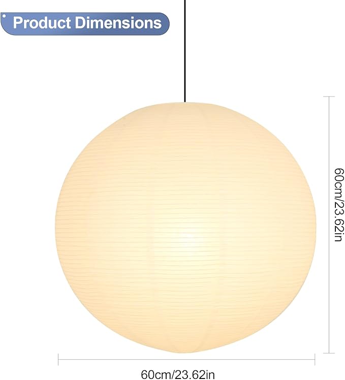 White Round Paper Lantern Lampshade, 24"x24' Large Paper Lanterns Pendant Light Shade, Chinese Foldable Design for Living Room, Bedroom, Ceiling Lampshade Party Decor