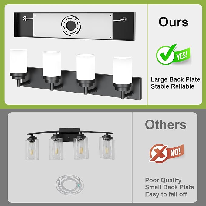 Bathroom Light Fixtures, Matte Black Bathroom Lighting Fixtures Over Mirror, Modern Vanity Light with White Glass Shade, Restroom Lighting Fixtures, 4-Light 30-inch