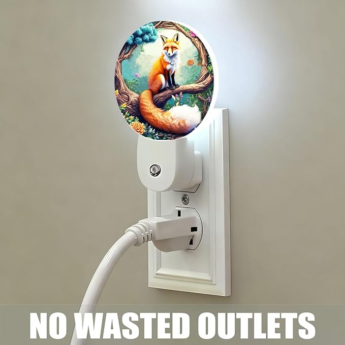 Plug-in Charming Fox Night Light Enchanted Woodland Night Lights Plug into Wall with Auto on/Off Sensor, 0.5W LED Nightlight for Bedroom Bathroom Kitchen Hallway