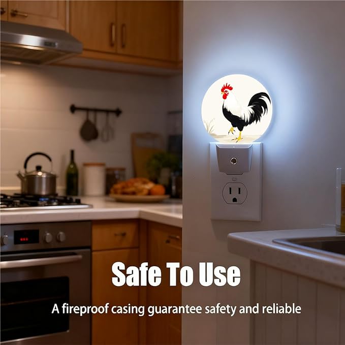 Plug-in Vintage Rooster Night Light Classic Poultry Art Night Lights Plug into Wall with Auto on/Off Sensor, 0.5W LED Nightlight for Bedroom Bathroom Kitchen Hallway
