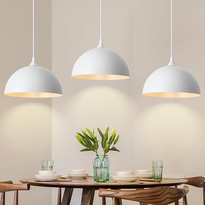 3 Pack White Pendant Lights for Kitchen Island, 11.8" Modern Dome Pendant Lighting Fixtures Farmhouse Industrial Vintage Hanging Ceiling Light Fixture for Dining Room Foyer Hallway Bar Cafe Kitchen