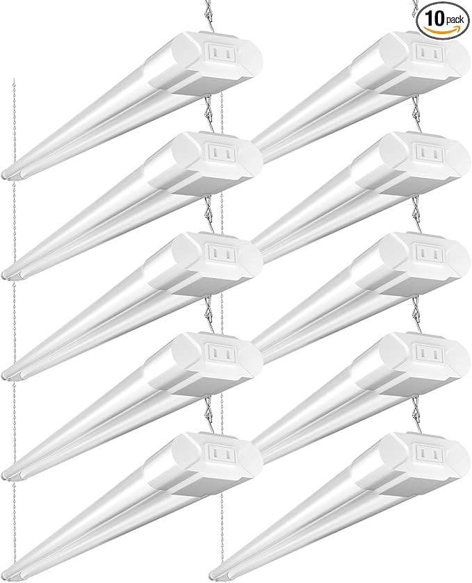 Bbounder 10 Pack Linkable LED Utility Shop Light, 4 FT Integrated Fixture for Garage, 40W Equivalent 250W, 5000K Daylight, Surface + Suspension Mount, Florescent Light Fixture Replacement, White
