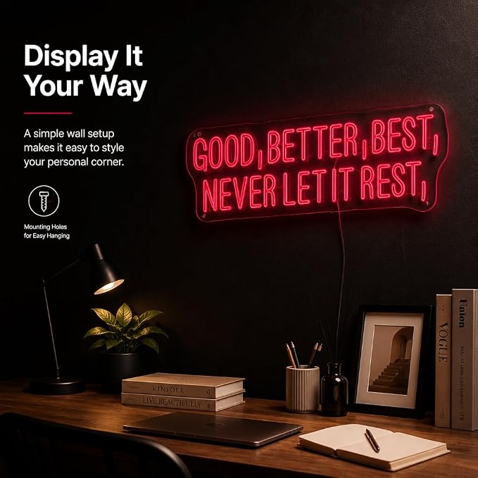"Good Better Best" Neon Sign, Neon Sign for Classroom, 16.5" x 6.4"IN | Motivational Quote, Inspirational Typography, Wall Art, For Home Office, Gym, Study Room & Classroom