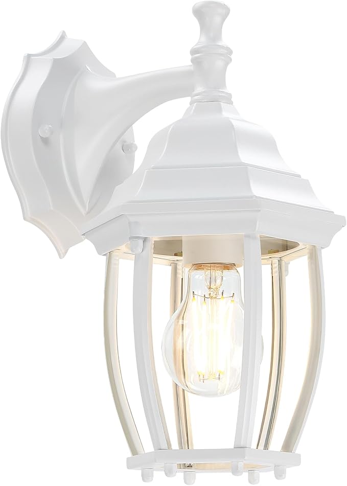 Outdoor Wall Light Fixture, Rustproof Aluminum, Glass | Large Exterior Porch Light Wall Sconce Lantern for House, Patio, Garage, Waterproof, E26 Socket 60W Max, White