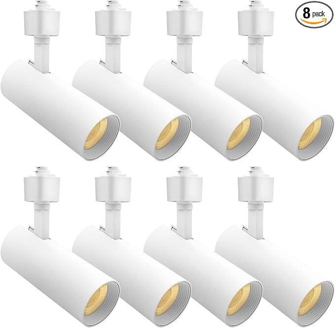 LUXRITE 2.5 Inch LED H-Track Lighting Heads, 5CCT, Round White (8 Pack) | 2700K/3000K/3500K/4000K/5000K, CRI90, 20W, 1500LM, Adjustable 358° + 90° Tilt, H Type Track Light Head, Dimmable, ETL Listed