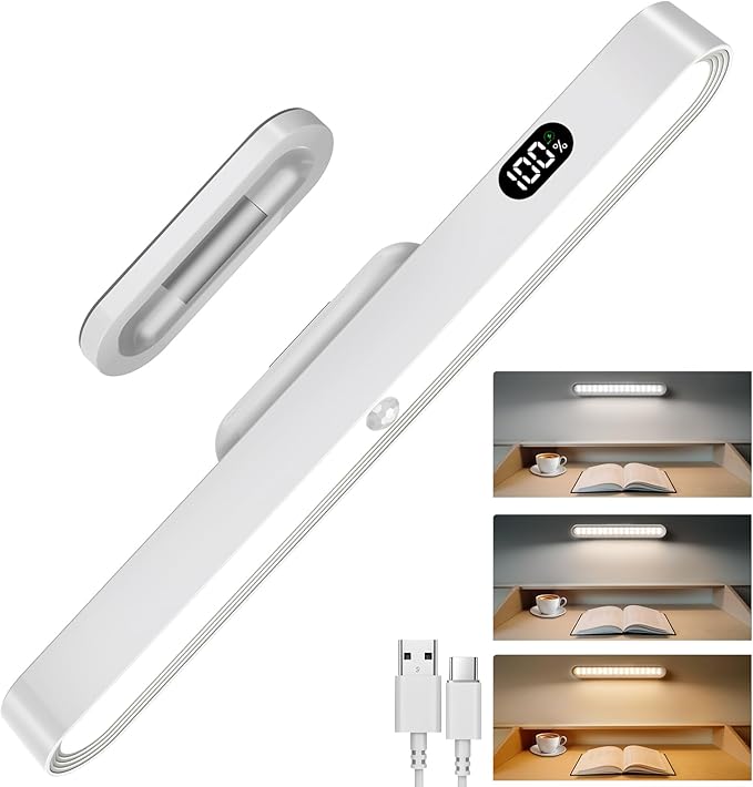 Motion Sensor Light Indoor with Battery Display,3000mAh Rechargeable Under Cabinet Lighting Magnetic Light Bar 300LM Battery Operated Closet Light Makeup Lights Stick On