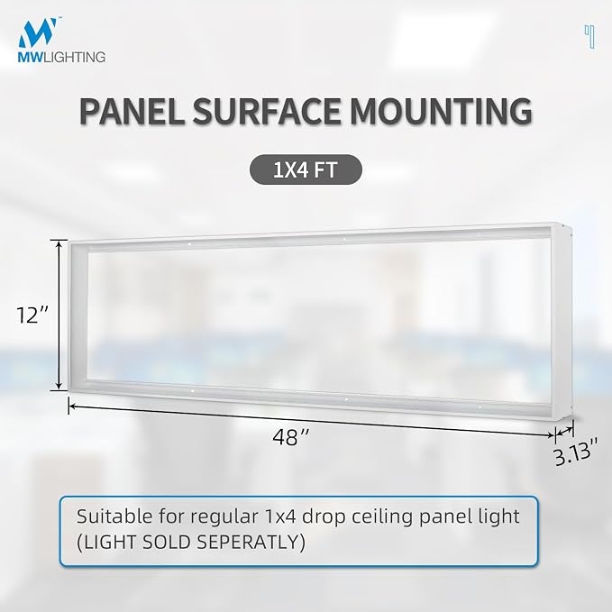 20-Pack 1x4 Surface Mount Kit for LED Flat Panel Light-Aluminum Ceiling Frame for 12 x 48 x 3.13 inch Good for Edge-Lit and Back Lit Panel
