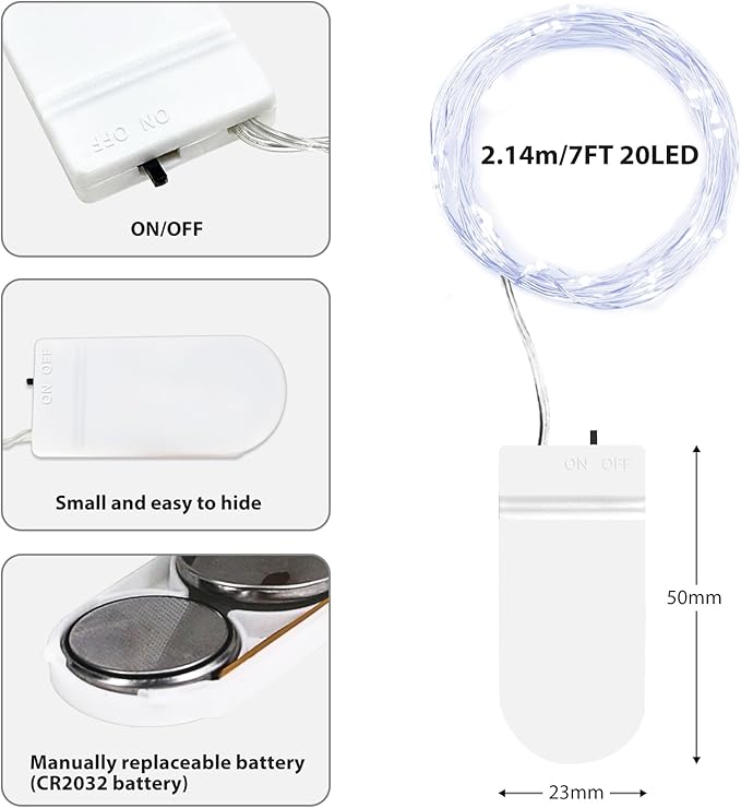 litogo 16 Pack FairyBattery Operated, 7ft 20 LED FairyWaterproof Silver Wire Battery Fairy Lights, Fairyfor Mason Jars for DIY Wedding Party Christmas Bedroom Patio, Cool White LW-BL15C-US