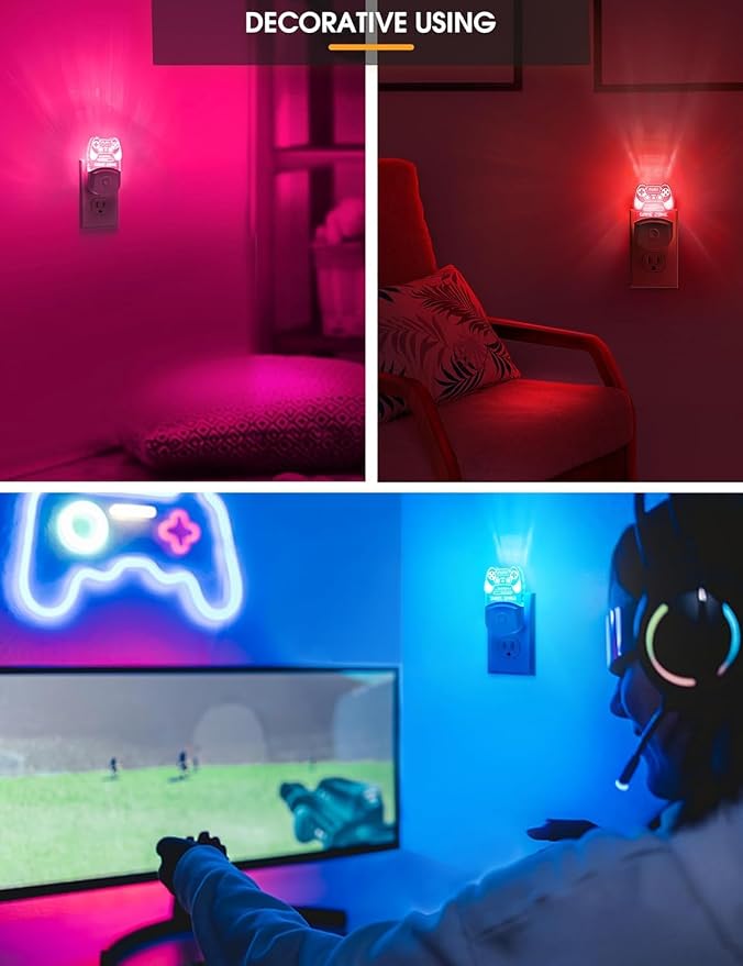 L LOHAS LED Night Light For Kids, Gamepad Shape Night Lights Plug into Wall | Plug in Night Light with Multi Color Personalized, Dusk to Dawn Sensor, Ideal for Boys, Game's Room Decor, Bedroom 1 Pack