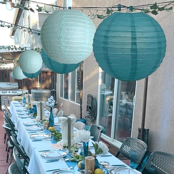 20Pcs Paper Lanterns Decorative, Teal Round Hanging Lanterns for Wedding | 6"8"10" Blue Paper Lanterns Decorations for Rustic Party Bridal Shower Birthday Baby Shower Engagement Home Classroom Decor