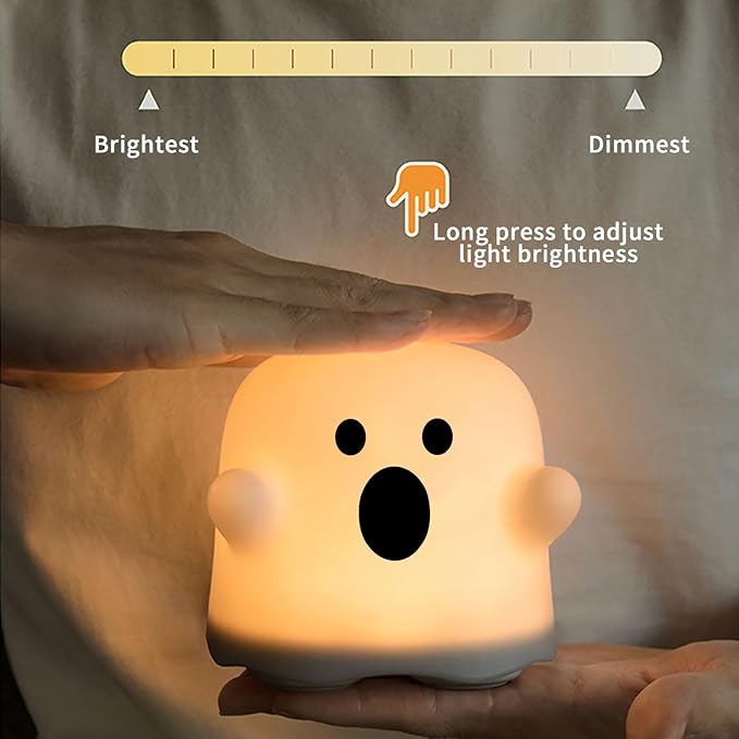 Ghost Night Light, Cute White Night Lamp for Bedroom USB Rechargeable Lamps Adjustable Brightness, Nursery Bedside Delay-Off Nightlight for Birthday Gift Halloween Christmas