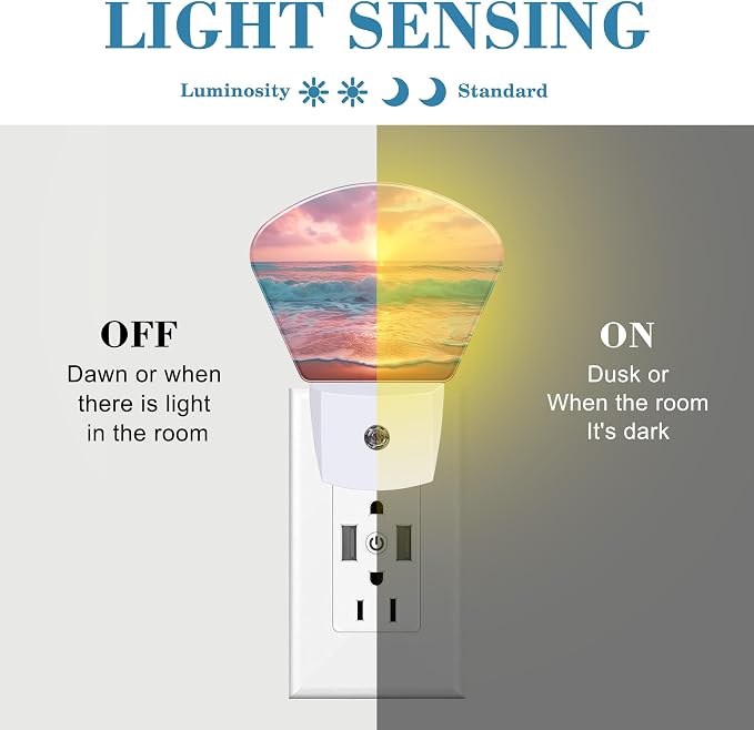 Pink Beach Sunset Night Light Sunrise Beach Nightlight Plug into Wall with Dusk to Dawn Sensor for Kid Girls Boys Women Men Room, Hallway, Kitchen, Bathroom, Stairs Decor