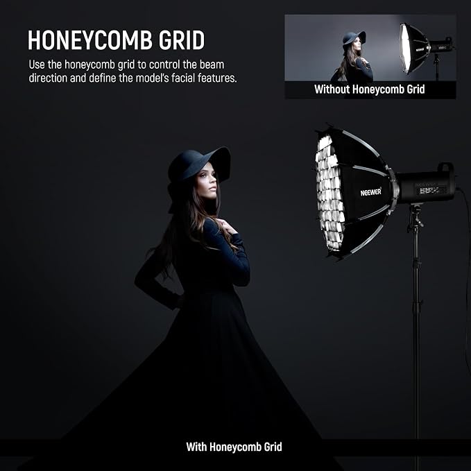 NEEWER 22"/55cm Octagonal Softbox, Quick Release Bowens Mount Nylon Soft Box with Honeycomb Grid Light Diffusers Bag for RGB CB60 CB60B CB200B MS60B MS60C MS150B S101-300W/400W Pro Vision 4 Q4, NS22P | Nylon, with Honeycomb Grid, Light Diffusers, Bag, ...