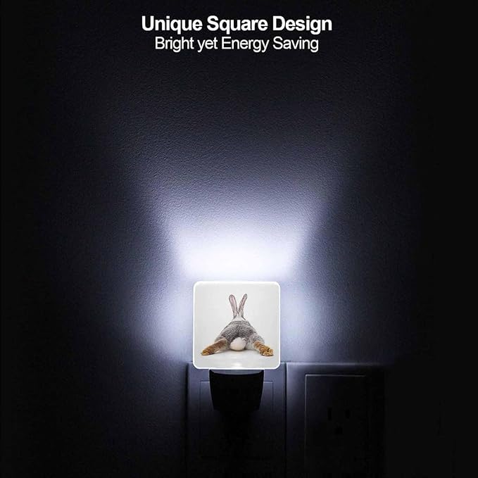 LED Night Light,Easter Grey Hare Rabbit Bunny Tail LED Night Light Plug into Wall with Dusk to Dawn Light Sensor White Energy Efficient Nightlight for Bedroom Hallway Living Room Kitchen