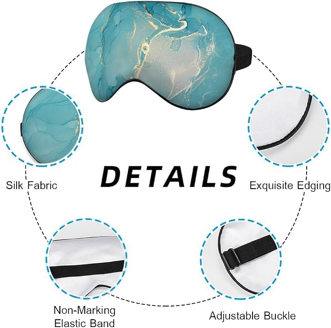 Marble Silk Eye Mask Sleep Mask Alcohol Ink Abstract Blue Golden Glitter Eye Mask with Adjustable Strap Lightweight for Women Work Travel Night Sleep