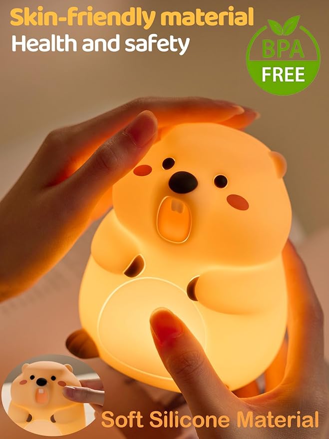 Cute Groundhog Night Light, Squishy Groundhog Novelty Animal Lamp, 3 Level Dimmable Nursery Nightlight with Timer, Food Grade Silicone Touch Night Light Fun Gifts for Kids Boys Girls Baby