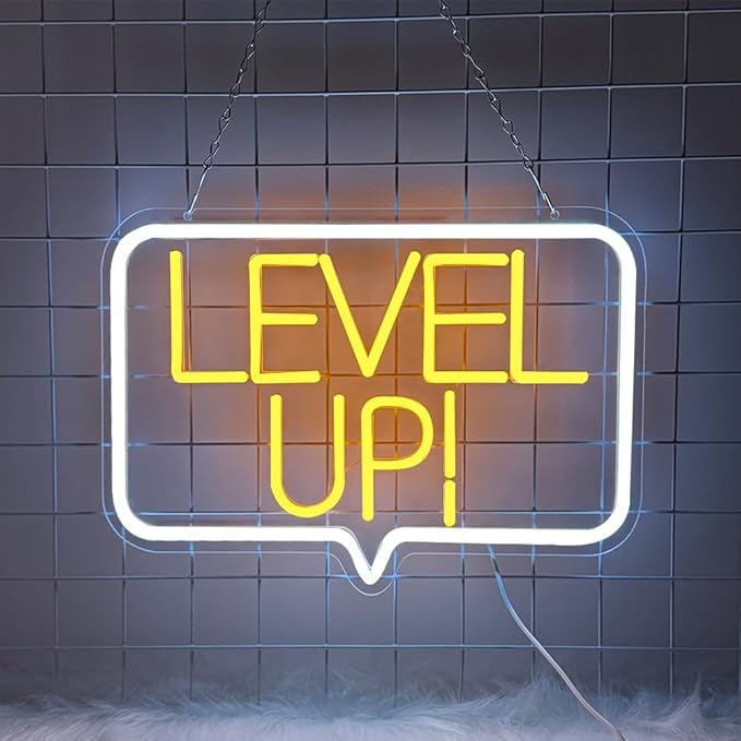 Level Up Neon Sign,Gaming Neon Light for Teens Room Decor, Arcade Games Victory Light Up Signs for Gamer Room Decor,for Teens, Boys, Gamer Gifts(16.73x10.62 inches)