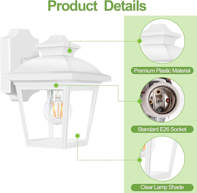 FUDESY Outdoor Wall Lantern, Exterior Waterproof Porch Light, Plastic Material Wall Sconce Light Fixture for Front Door, Garage, Patio, White, FDS746E26W (Bulb Included)